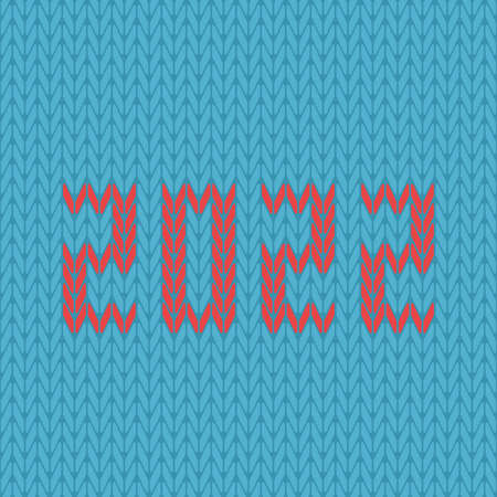 2022 number knitted, red on blue. New Year, Christmas, holiday, winter, hobby, knitting, crocheting and handmade concept. flat design. vector illustration. EPS 8, no gradients, no transparencyのイラスト素材