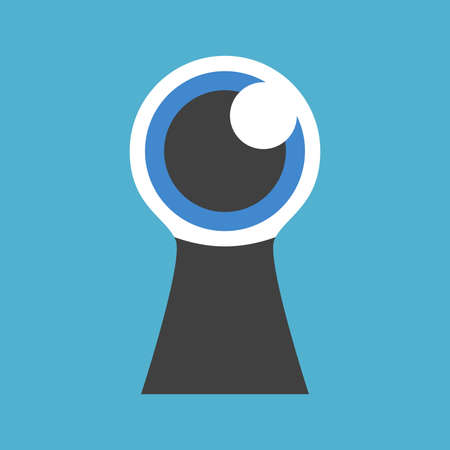 Eye peeping in keyhole. Curiosity, secret, surveillance, privacy, spying, voyeurism and crime concept. flat design. vector illustration. EPS 8, no gradients, no transparencyのイラスト素材