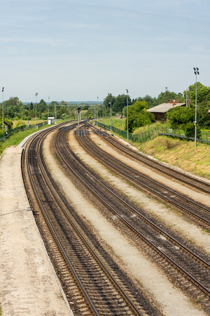 Multiple railway tracks and switchesの写真素材