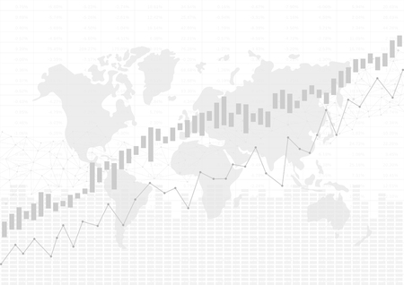 Candle stick graph chart in financial market with world map, Forex trading graphic concept, vectorのイラスト素材