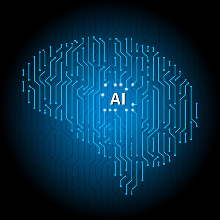 Printed circuit board human brain. Concept of Artificial Intelligence in the center. Vectorのイラスト素材