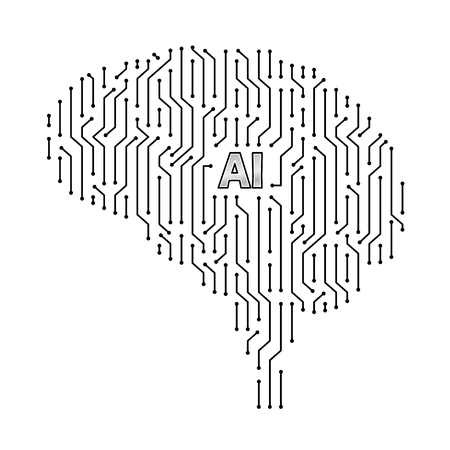 Printed circuit board human brain. Concept of Artificial Intelligence in the center. Vectorのイラスト素材