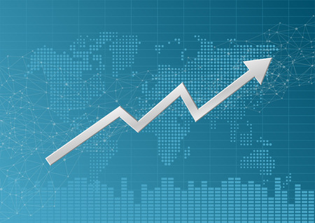 Arrow with Candle stick graph chart in financial market with world map, Forex trading graphic concept, vectorのイラスト素材