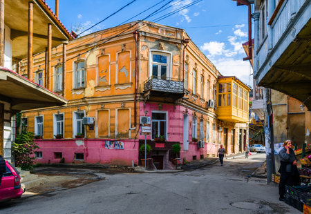 Tbilisi, Georgia - October 1, 2017: A colourful building in old town of Tbilisi, Capital city of Georgiaのeditorial素材