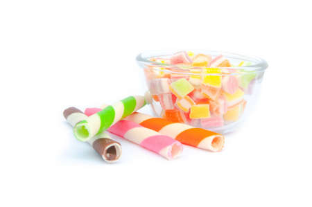 small dry jelly with sugar in glass and spiral crunchy roll
