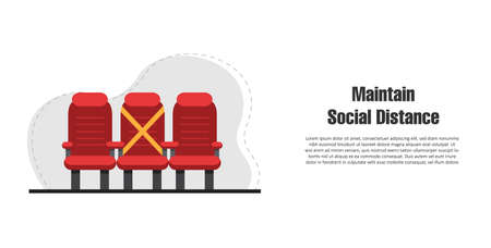 Theatre seats with social distance. Flat design concept illustrationのイラスト素材