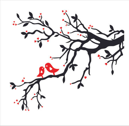 Birds in tree stencil, birds on branch stencil, bird stencil, birdのイラスト素材