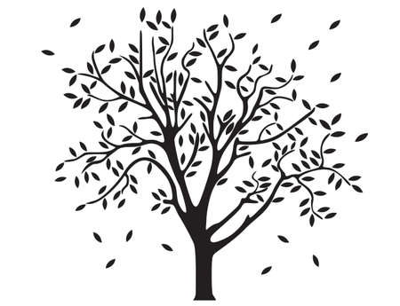 Vector image of a tree in autumn with falling leafsのイラスト素材