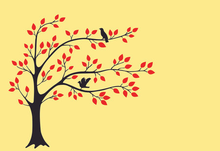 Tree with leaves and birds vector imageのイラスト素材