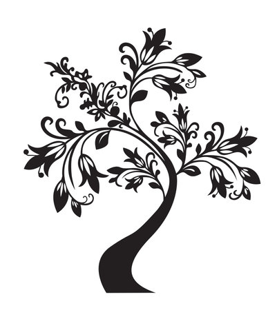 Art tree silhouette isolated on white background. Black and white vector illustrationのイラスト素材