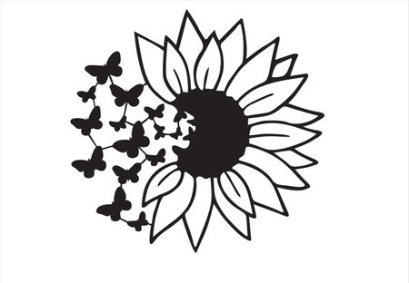 Sunflower and butterflies isolated on a white background. Vector illustration.のイラスト素材