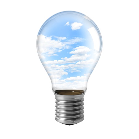 Electric light bulb and skyの写真素材