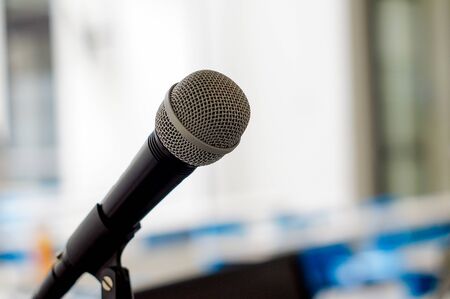 isolated microphone in collage classroomの写真素材