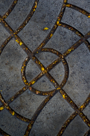 tile texture with fragment yellow leaveの写真素材