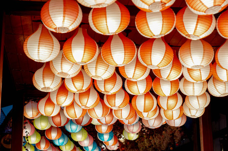 beautiful and colorful paper lamp in festivalの写真素材
