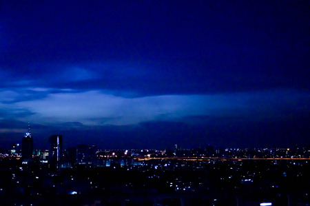 blue hour and silhouette cityの写真素材