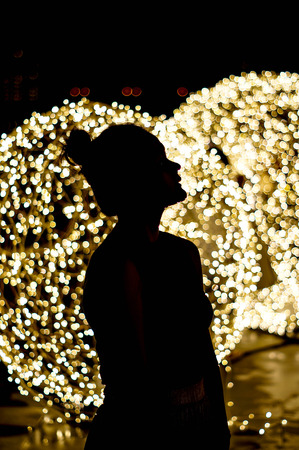 beuatiful silhouette of a person in bokehの写真素材