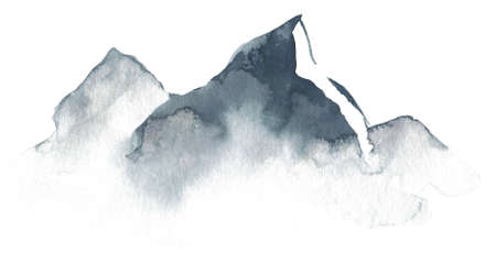 Abstract gray foggy mountains. Watercolor hand drawn painted illustration on white background.の写真素材
