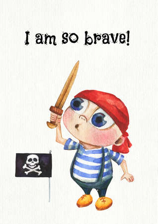 A cute and little boy who looks like a pirate.の写真素材
