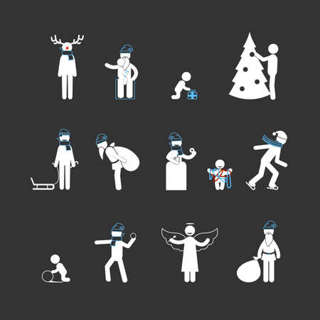 Christmas and new year white stick figuresのイラスト素材