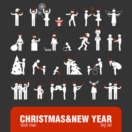 Christmas and new year stick figures setのイラスト素材