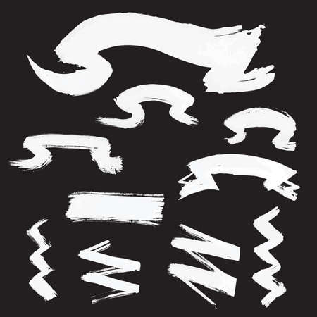 Hand drawn ribbons created by dry brush. Grunge style set on the black background.のイラスト素材