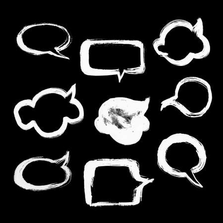 Hand drawn speech bubbles created by dry brush. Grunge style set on the black background.のイラスト素材