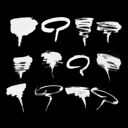 Hand drawn speech bubbles created by dry brush. Grunge style set on the black background.のイラスト素材