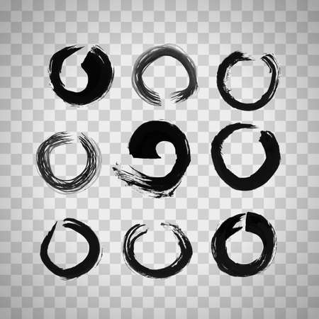 Hand drawn signs enso created by dry brush. Grunge style set on the overlay background.のイラスト素材