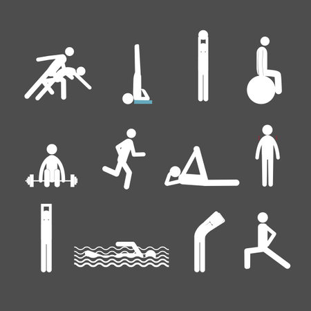 active lifestyle stick man set on gray backgroundのイラスト素材