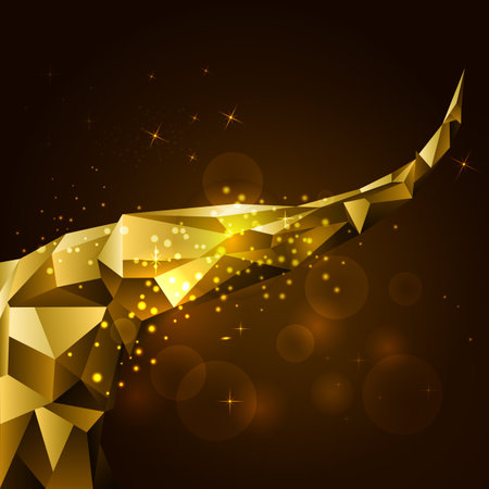 Low poly style shined golden curle shape background with sparkles and glitters.のイラスト素材