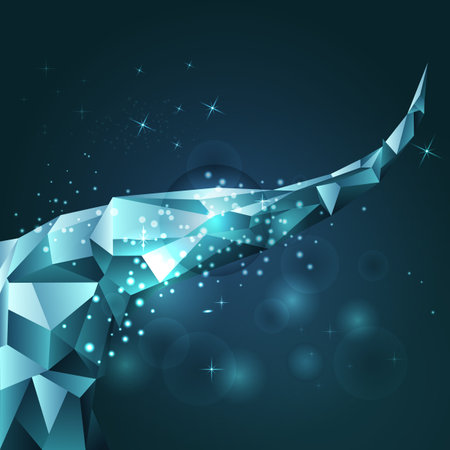 Low poly style shined sapphire curle shape background with sparkles and glitters. Blue and turquoise colors.のイラスト素材