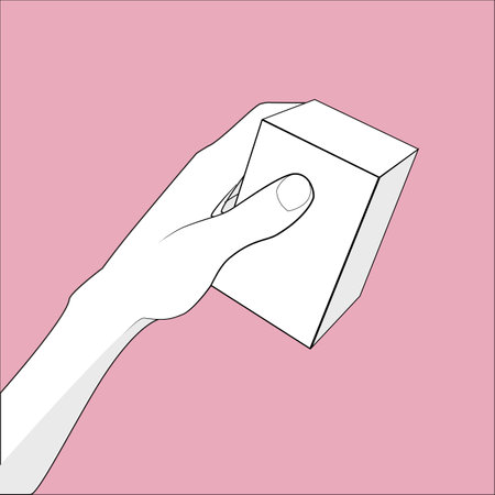 White tilt hand and box pastel pink backgroundのイラスト素材