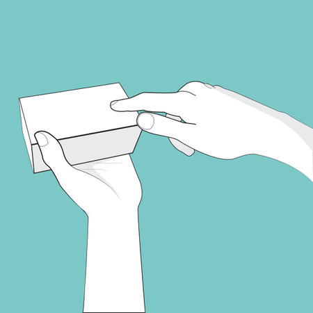 pushing hand and box pastel turquoise backgroundのイラスト素材