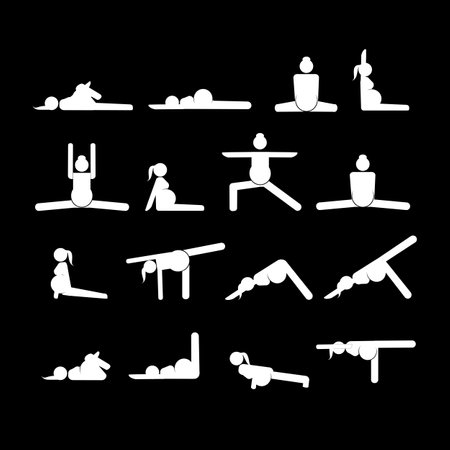 Stick figures. Pregnant woman doing yoga poses.のイラスト素材