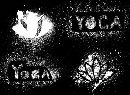 stencil yoga inscription and lotusのイラスト素材