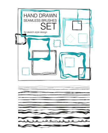 Clip art seamless artistic brushes set. Rectangles and lines.のイラスト素材