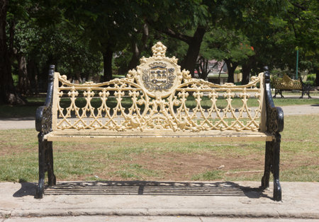 Retro ornate bench in John Lennon Park in Cubaのeditorial素材