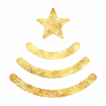 Golden sign wi fi in the form of a Christmas tree with star. Isolated illustration on white. Clipart vector drawingのイラスト素材