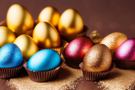 Easter eggs covered in glitterの素材