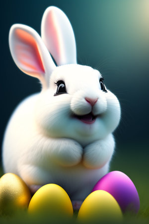 Close up of Easter bunny with eggs.の素材