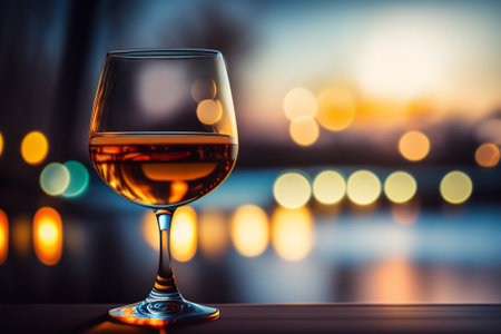 A glass of wine with colorful city bokeh light.の素材