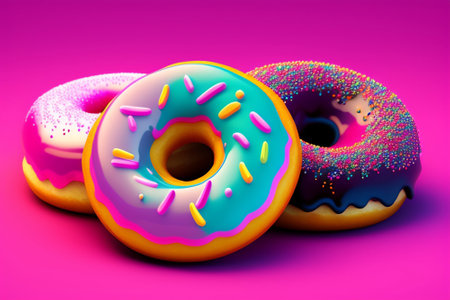 Glazed donuts on pink background.の素材