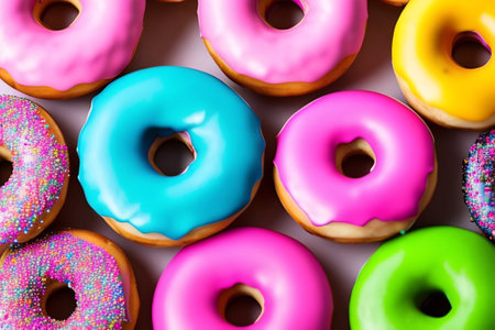 Glazed donuts on pink background.の素材