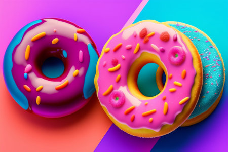 Glazed donuts on pink background.の素材