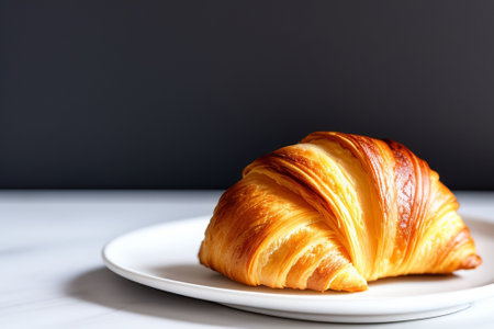 Close up of fresh croissant on plateの素材