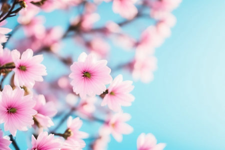 Pink flowers and blue sky. Generative AIの素材