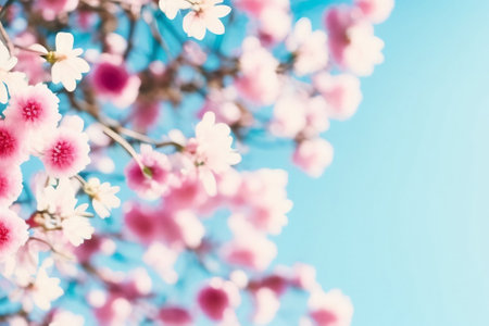 Pink flowers and blue sky. Generative AIの素材