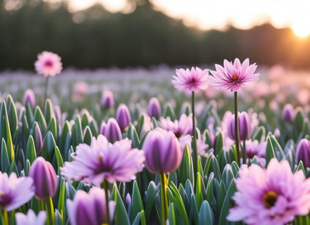 Field of flowers. Generative AIの素材