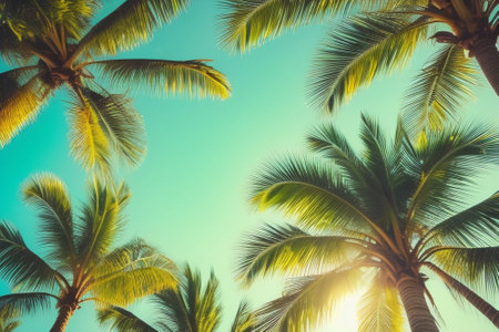 Blue sky and palm trees.の素材